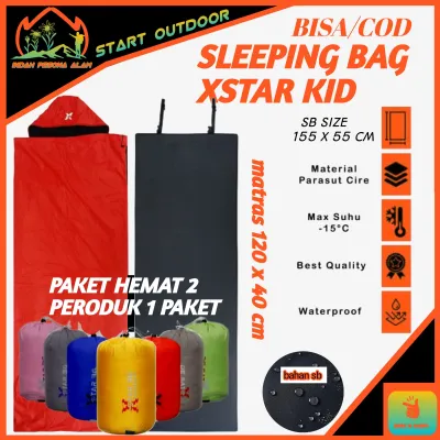 (COD)- PAKET HEMAT sleeping bag kid 155 X 55 / matras 180 x 60 / matras 120 x 20 cm / matras poil 180 x 60 free Ongkos