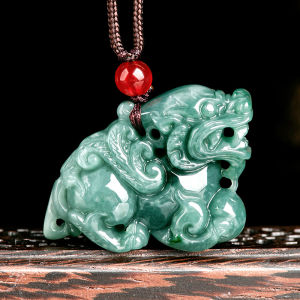 TIMESWIND Natural Jade Green 3D Lucky Flying Qilin Women Pendant with Certificate