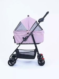 4 ล้อ รถเข็นสัตว์เลี้ยง รถเข็นสูงสุนัข รถเข็นแมว 2 ชั้น พับเก็ รับน้ำหนัก 25Kg