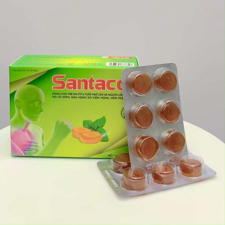 Viên Ngậm Hỗ Trợ Giảm Ho Giảm Đau Họng Do Viêm Họng & Viêm Phế Quản Santacol Hộp 24 Viên