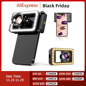 apexel | APEXEL New Upgrated 4k HD 100mm macro lens With LED Fill Light Universal Clamp Micro Lenses for iPhone Samsung all smartphones