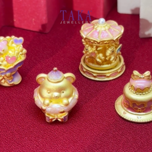 TAKA Jewellery Sweet Moments 999 Pure Gold Ornament - Sweet Bear. Cupcake Bear . Love Bouquet . Pony Carousel