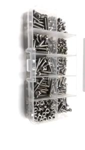 ชุดสกรูสแตนเลส 304 ชุดสกรูอเนกประสงค์ ขนาด M3-M5 สกรู 6 น็อตตัวผู้ น็อตตัวเมีย แหวนรองพร้อมกล่องพลาสติกแบ่งช่อง พร้อมส่ง