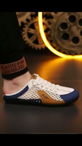 รองเท้าผ้าใบผู้ชายทันสมัย รองเท้าลำลองของผู้ชาย แบบครึ่งเท้า ไม่มีส้น เบาสบาย เหมาะกับใส่กลางแจ้ง การสึกหรอ เบา สบายเท้