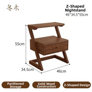 DONGMU | Chinese Retro Wooden Bedside Table Z-Shape Design Unique Creativity Hollow
