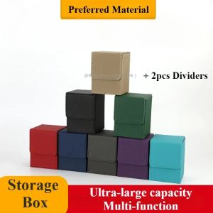 Card Storage Box for 100+ Sleeved Cards Leather Trading Commander Deck Box with 2 Dividers for Sports PKM Game Mtg Cards Deck