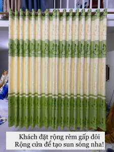 Rèm gấm hoạ tiết lá phong màu xanh cốm hợp rèm cửa sổ cửa chính rèm ngăn phòng đặc biệt hợp cho cửa kính