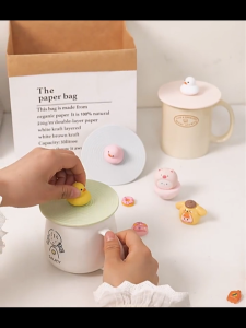 Cute Duck Silicone Cup Lid Cover With Hook | Dust Cover Coffee Glass Mug Lid Penutup Cawan Silikon 可爱鸭硅胶杯盖