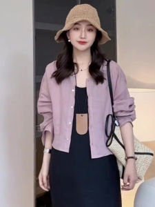 เสื้อเชิ้ตผู้หญิงผ้าฝ้ายลินินบางสุดหรูหรา ฤดูใบไม้ผลิและฤดูใบไม้ร่วง 2025 ใหม่ ดีไซน์เรียบง่าย ศิลปะ เสื้อคลุมกันหนาว