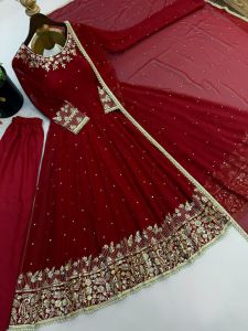 [PRE-ORDER] 2026 SEPT WOMEN MAROON ANARKALI SUIT WITH PANT AND DUPATTA EMBROIDERED INDIAN DRESS BOLLYWOOD PARTY WEAR M-2XL ( DELIVERY 10 WORKING DAYS) ETA: 2026-12-30