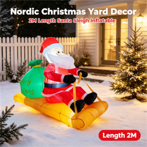 2M/6.56FT Christmas Inflatable Santa Claus with Sleigh And Gift Bag LED Light up Outdoor Yard Garden Home Party Decoration