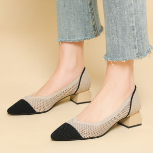 Spring Autumn Knitted Flat Pointed Toe Womens Slip-On Shoes Soft Bottom High Rise Single Shoes Fashionable All-Season Footwear