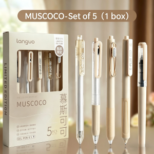 5pcs Morandi Color Gel Pen Set 0.5mm Black Ink Quick-Drying ST & Needle Tip Pens for Students & Office