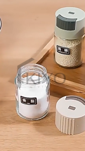 KIYO Botol Kaca Tempat Bumbu Garam Gula Tekan Otomatis / Wadah Bumbu / Dispenser Bumbu Dapur Serbaguna