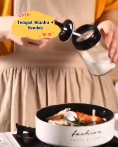 Botol Tempat Bumbu Dapur Sendok Gula Serbaguna / Tempat Bumbu / Tempat Kopi Gula Bahan Kaca + Tutup Kedap Udara Serbaguna