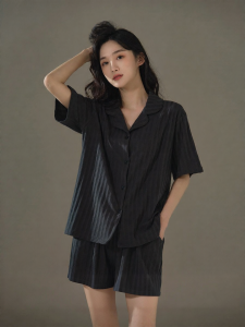me home wear | Padded Summer Cotton Short Sleeve Solid/Striped Pyjama Set