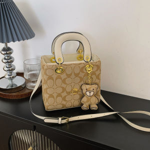 Luxury Women Bag 2026 New Vintage Classic Monogram Handbag Fashion Designer Ladies Tote Crossbody Bag with Bear Charm