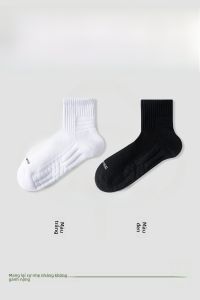 JINGCHI | Tất thể thao nam cotton nguyên chất mỏng đến giữa bắp chân thoáng khí lưới thấm hút mồ hôi mùa hè tất chạy bộ đế khăn