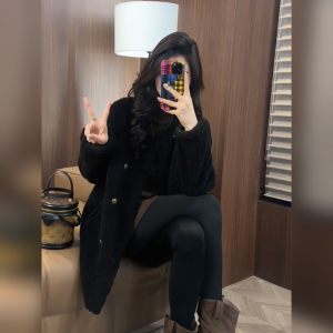 YUFUQING | Double-Button Lamb Fur Jacket Womens Autumn Winter New Style Loose Versatile Mid-Length Black Furry Coat Women