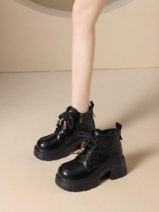 Josiny | Thick Sole Short Boots Plush Lined Elevating Coarse Heel