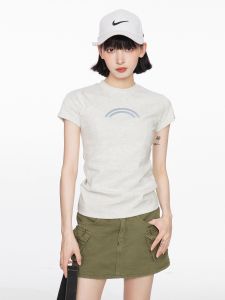 American Style Slim Fit Short Sleeve T-Shirt Womens Pure Cotton Half Sleeve Top for Summer Sporty Look Commute Friendly