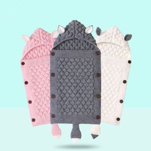Winter Baby Swaddle Wrap Blankets Knitted Toddler Infant Warm Stroller & Crib Envelope Newborn Blankets for Kids