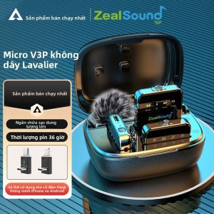 Micrô Cài Áo Không Dây Zealsound V3P Dành Cho iPhone iPad Android - Micrô Ngưng Tụ Đa Hướng Có Pin Tích Hợp Để Phát Sóng Trực Tiếp Ghi Âm Video Âm Thanh Vlog
