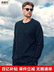 Áo Thun Dài Tay Cotton Nguyên Chất Enjeolon 230g Dành Cho Nam Cổ Henry Phong Cách Mỹ Mùa Thu Đông Áo Lót Cổ Tròn Thường Ngày