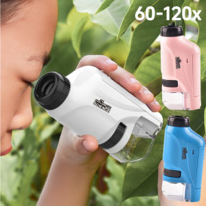 Kính Hiển Vi Bỏ Túi Thí Nghiệm Khoa Học Dành Cho Trẻ Em Độ Phóng Đại 60-120x Đèn LED Chạy Bằng Pin Cho Trường Học Tại Nhà Giáo Dục Sinh Học