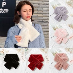 Thicken Neckerchief Wrap Elegant Cross Scarf Women Winter Warm Shawl Faux Rabbit Fur Neck Warmer