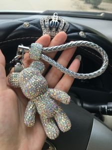 Creative Cute Bear Keychain for Women Diamond Sticker Car Keychain Bag Pendant Violence Bear Themed Ideal Gift