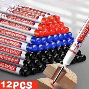 12Pcs/Set Multi-Purpose 20mm Deep Hole Long Nib Head Marker For Metal Perforating Pen Waterproof Bathroom Woodworking Decor Tool