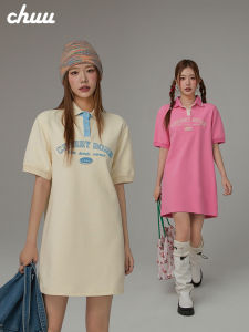Chuu Summer New Casual Polo Collar Dress Women Loose Fit Short Skirt Slimming Effect Comfortable Cotton Blend Korean Style