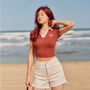 AlphaGym Color Block Polo Neck Short Sleeve T-Shirt Womens Slim Fit Sporty Cotton Top Moisture Wicking Flip Collar Casual Wear