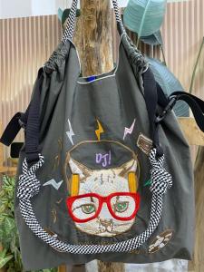 Eco-Friendly Ball Chain Shopping Bag Single Shoulder Canvas Embroidered Handbag Large Capacity Womens Crossbody Bag