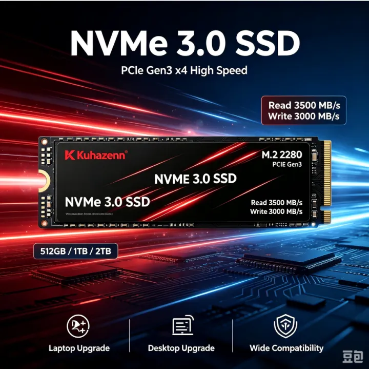 Kuhazenn M.2 2280 NVMe SSD PCIe 3.0 Internal Solid State Drive Read 3500MB/s Write 3500MB/s For Laptop Desktop PC 512GB 1TB 2TB