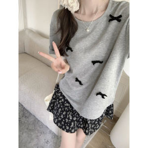 เสื้อยืดแขนสั้นดีไซน์ผูกปักผีเสื้อสําหรับผู้หญิง พอดีในฤดูร้อน มีผลกระทบในการลดน้ําหนัก สไตล์เกาหลี 100% ฝ้ายสุทธิสําหรับการค้าอิเล็กทรอนิกส์