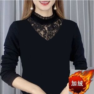 ทันสมัย แขนยาวใส่สบาย ผ้าขนแกะ มีซับใน ลูกไม้ เสื้อเชิ้ต เสื้อผ้าผู้หญิง พรางหุ่น ขนาดใหญ่ สไตล์แม่ เข้าใจได้ง่าย