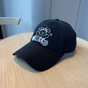 Sweet Cute Little Dog Embroidery Soft Top Baseball Cap Women Travel Wide Brim Sun Protection Student Duckbill Hats Casual Style
