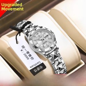 New 2025 Womens Watch Automatic Mechanical Waterproof Luminous Dual Calendar Stainless Steel Band Butterfly Buckle Clasp