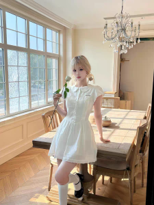 Miu Style Princess Dress White Birthday Short Skirt Female Childhood Memory Pure Color Bubble Sleeve A-Line Dress Summer Wear