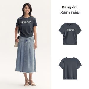 Semir | Áo Thun Nữ Tay Ngắn Cổng Dáng Ôm Phù Hợp Mùa Hè In Chữ