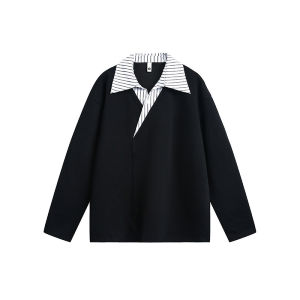 Áo Nỉ Cổ Polo Kẻ Sọc Dọc Phong Cách Mỹ Cổ Điển Mùa Thu Rộng Rãi Cho Cặp Đôi Thường Ngày Áo Khoác Ngoài Đầu Mùa Thu