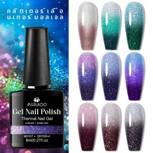 MSRUIOO 8ml Glitter Sequins ความร้อนเจลเล็บเปลี่ยนสี DIY เล็บ Soak Off UV/LED เจลสําหรับ MAnicure DIY Design