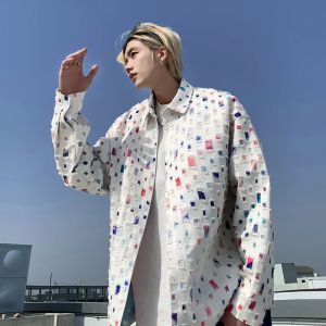 M-5XL Plus Size Men Colorful Plaid Shirts for Men Long Sleeve Single Breasted Turn Down Collar Casual Streetwear Clothing Male