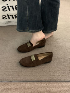 Retro round Head Flat Bottom Velvet Loafers Womens Spring Autumn Outdoor Wear Forest System Commute Evening Small Leather Shoes