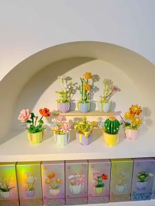 MEKANSM Flower Block Succulent Pot Tanaman Imitasi Bunga Abadi Model DIY Mainan Balok Buket 3D Puzzle Bricks Hadiah