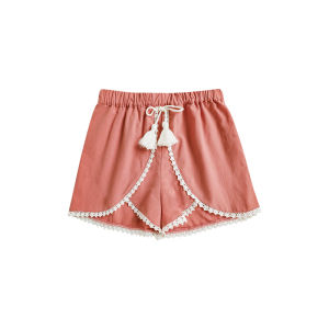 Baby Girls Summer Sleeveless Floral Embroidered Collar Shorts Set Vintage Tassel Split Cotton Blend Fabric Casual Style Outfit