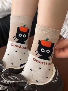 Kaos Kaki Panjang Wanita Katun Motif Kartun Kucing Good Luck Animal Cotton Socks JCKK368