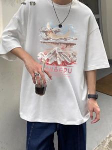 Áo Thun Nam Tay Ngắn Cotton Phong Cách Mỹ Mùa Hè Dáng Rộng Thoải Mái in Họa Tiết Thường Ngày Cho Cặp Đôi